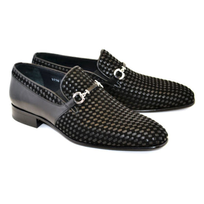 Corrente Men’s Black Handwoven Leather and Suede Slip - On - shoeclassix.com