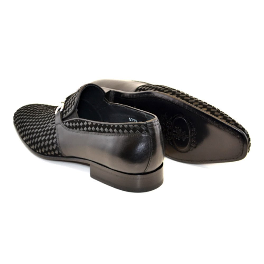 Corrente Men’s Black Handwoven Leather and Suede Slip - On - shoeclassix.com