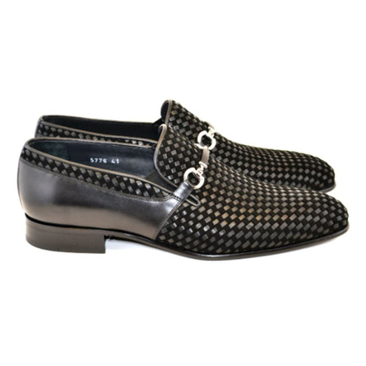 Corrente Men’s Black Handwoven Leather and Suede Slip - On - shoeclassix.com