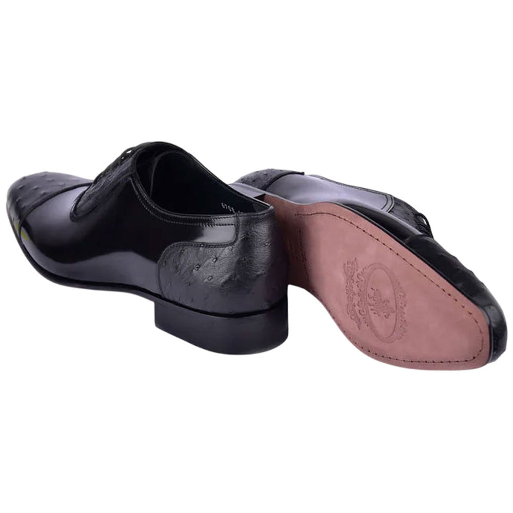 Corrente Men’s Black Ostrich Skin and Leather Cap Toe Shoe - shoeclassix.com