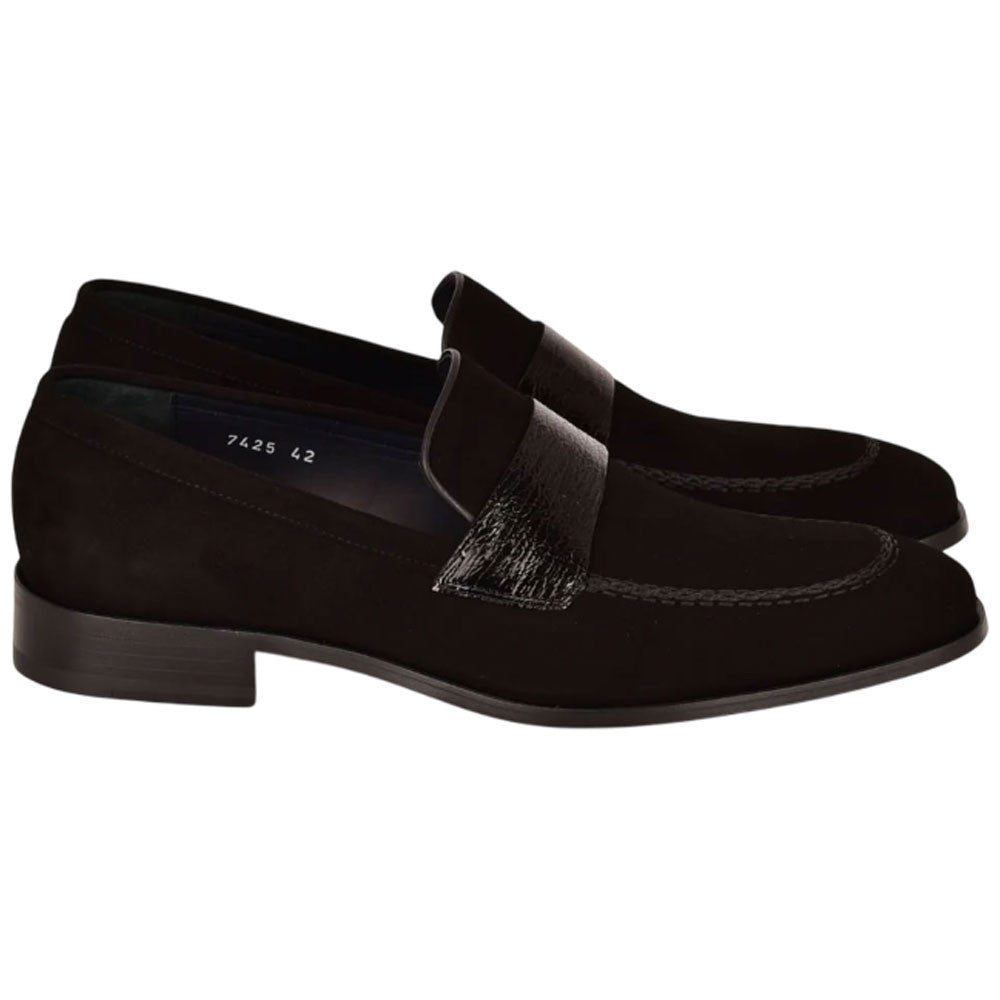 Corrente Men’s Black Suede with Vita Leather Vamp Almond Toe Loafer - shoeclassix.com