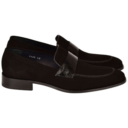 Corrente Men’s Black Suede with Vita Leather Vamp Almond Toe Loafer - shoeclassix.com