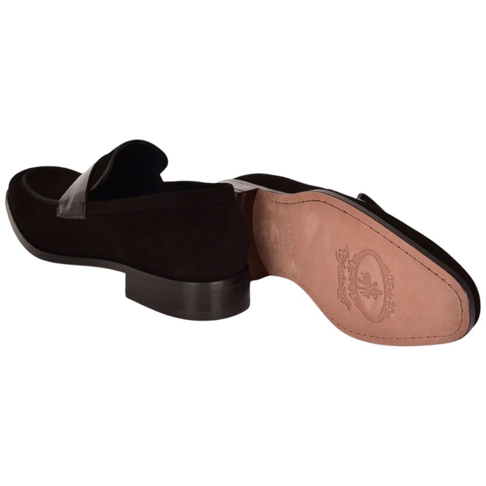 Corrente Men’s Black Suede with Vita Leather Vamp Almond Toe Loafer - shoeclassix.com