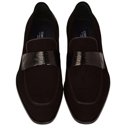Corrente Men’s Black Suede with Vita Leather Vamp Almond Toe Loafer - shoeclassix.com