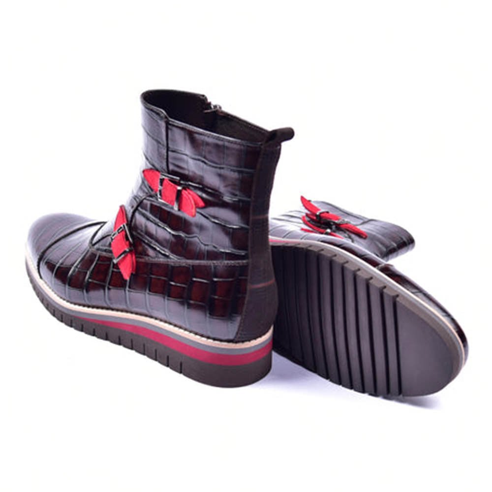 Corrente Men's Brown Croco Print Side Zipper Boots with Red Straps - shoeclassix.com