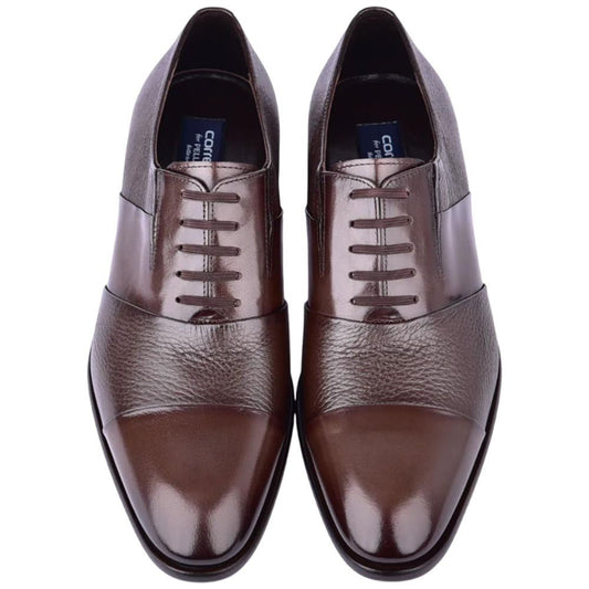 Corrente Men’s Brown Deer Skin Leather Tie - Less Cap Toe Slip - On Loafer - shoeclassix.com