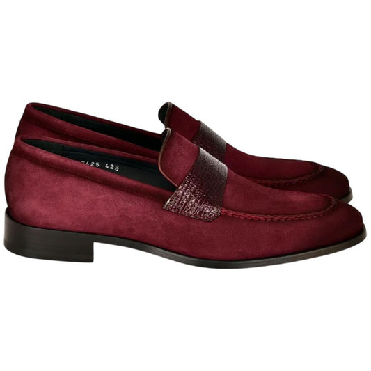 Corrente Men’s Burgundy Suede with Vita Leather Vamp Almond Toe Loafer - shoeclassix.com