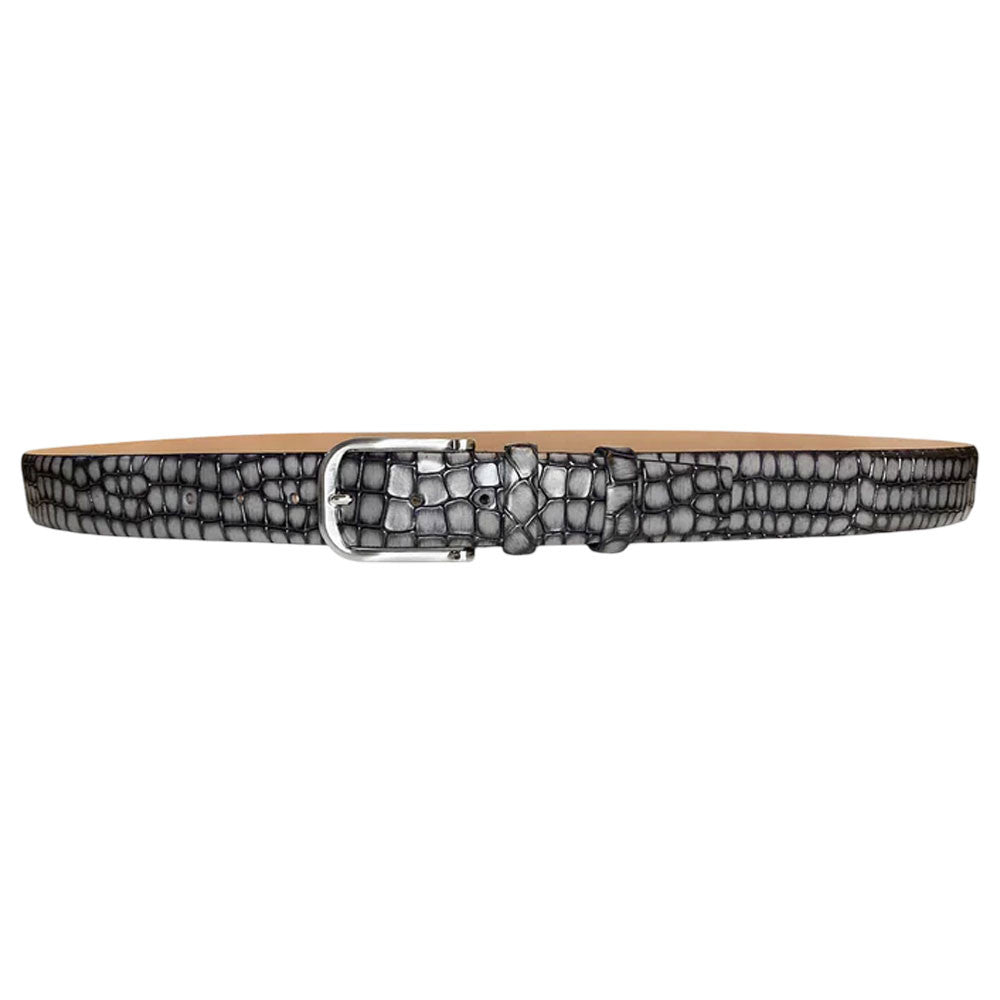 Corrente Men’s Croco Grey Embossed Italian Leather Belt with Adjustable Buckle - shoeclassix.com