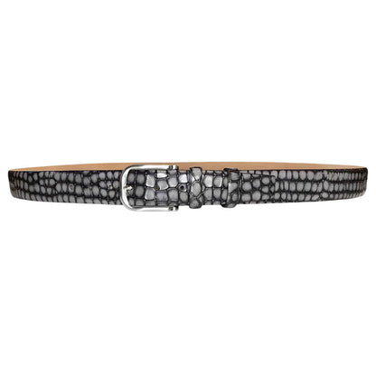 Corrente Men’s Croco Grey Embossed Italian Leather Belt with Adjustable Buckle - shoeclassix.com