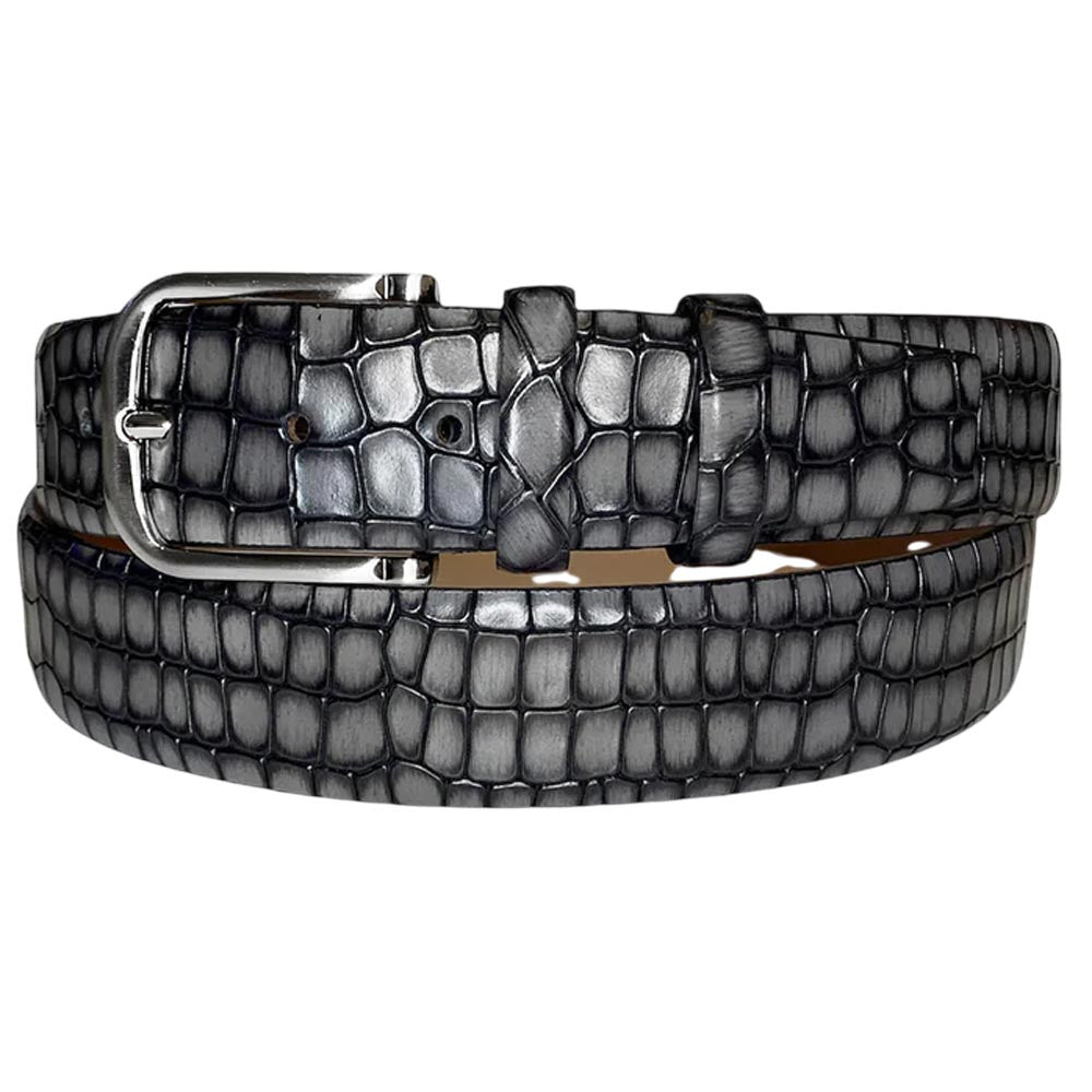 Corrente Men’s Croco Grey Embossed Italian Leather Belt with Adjustable Buckle - shoeclassix.com