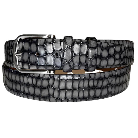 Corrente Men’s Croco Grey Embossed Italian Leather Belt with Adjustable Buckle - shoeclassix.com
