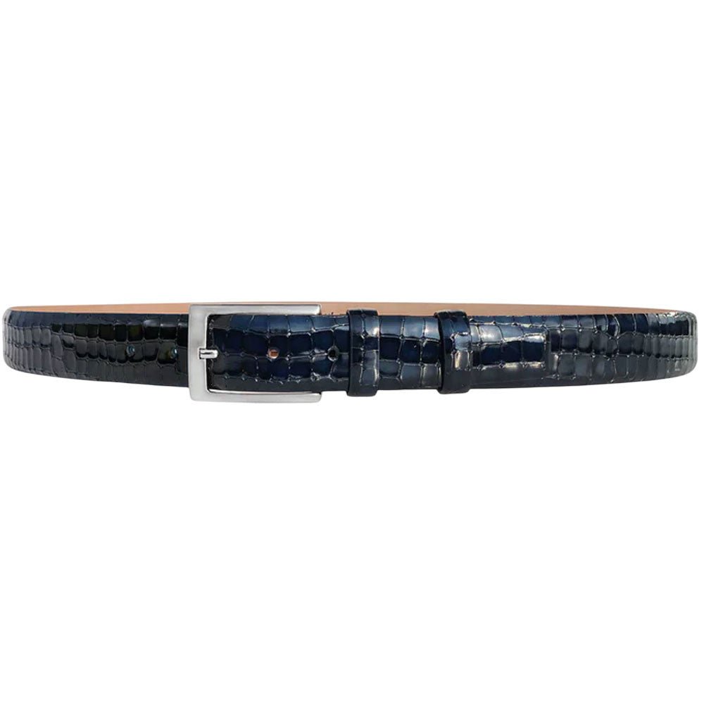 Corrente Men’s Crocodile Navy Embossed Italian Leather Belt with Adjustable Buckle - shoeclassix.com