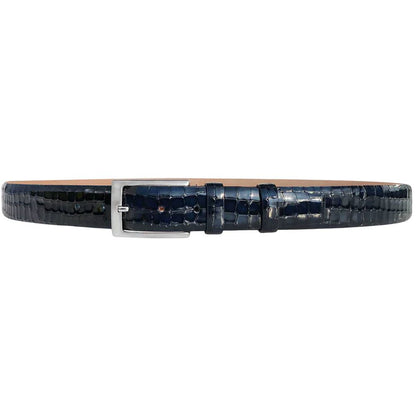 Corrente Men’s Crocodile Navy Embossed Italian Leather Belt with Adjustable Buckle - shoeclassix.com