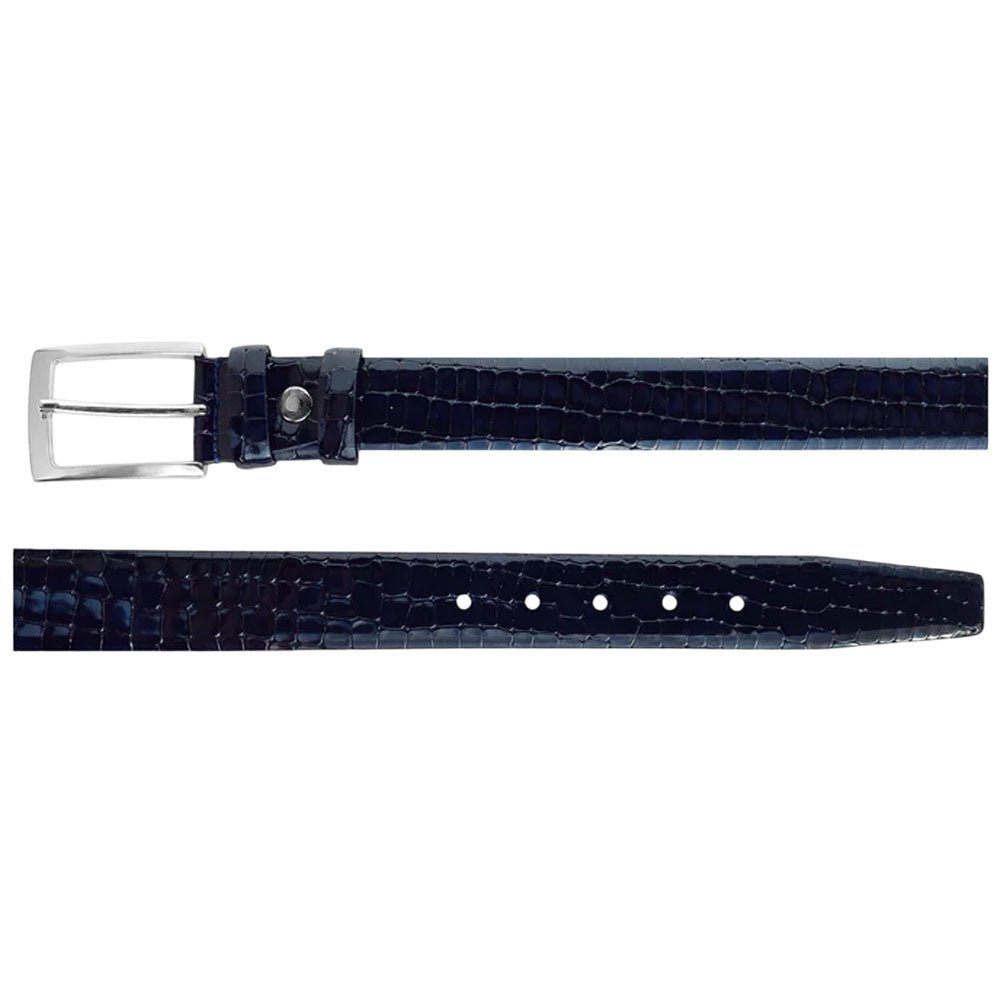 Corrente Men’s Crocodile Navy Embossed Italian Leather Belt with Adjustable Buckle - shoeclassix.com