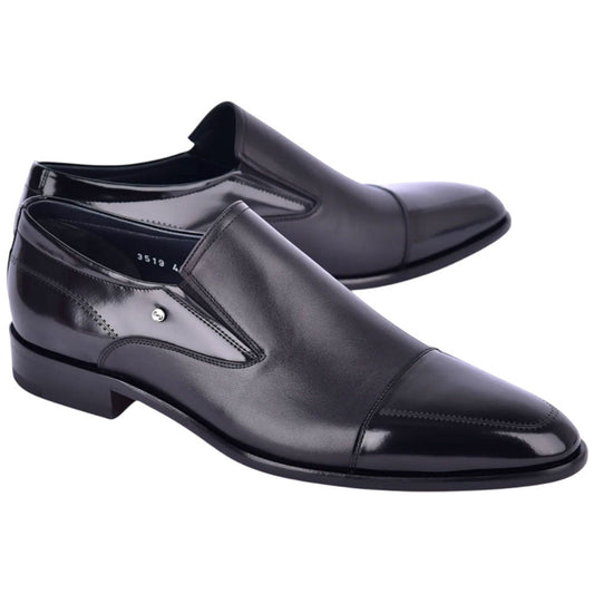 Corrente Men’s Deer and Calfskin Black Cap Toe Leather Sole Loafer - shoeclassix.com
