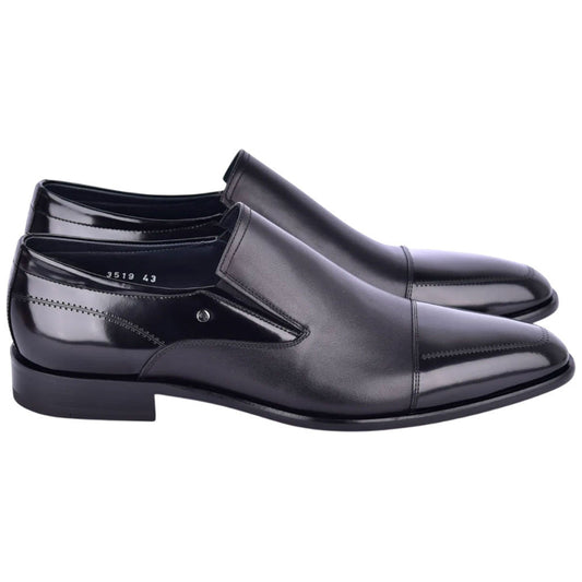 Corrente Men’s Deer and Calfskin Black Cap Toe Leather Sole Loafer - shoeclassix.com