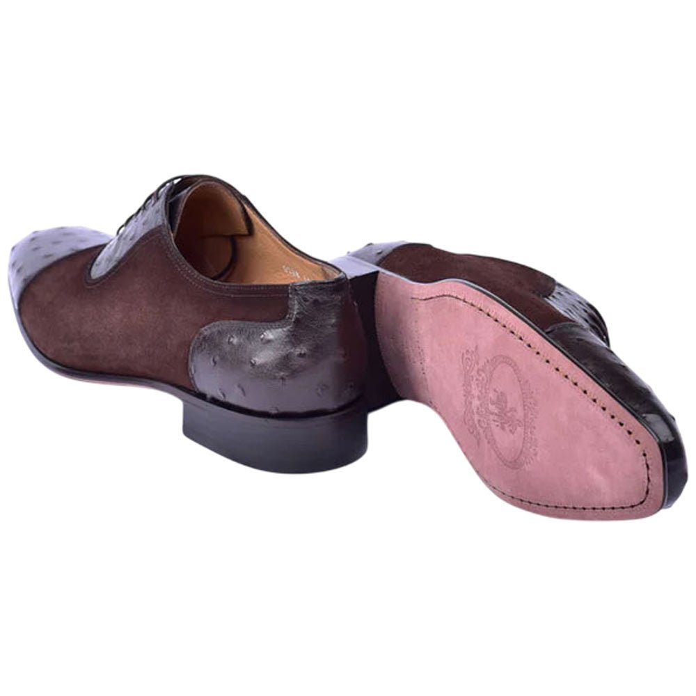 Corrente Men’s Genuine Ostrich Leather Brown Cap Toe Dress Shoe - shoeclassix.com