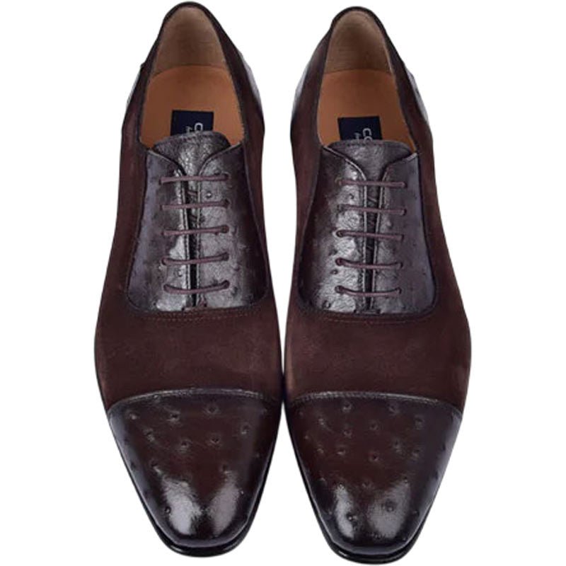 Corrente Men’s Genuine Ostrich Leather Brown Cap Toe Dress Shoe - shoeclassix.com