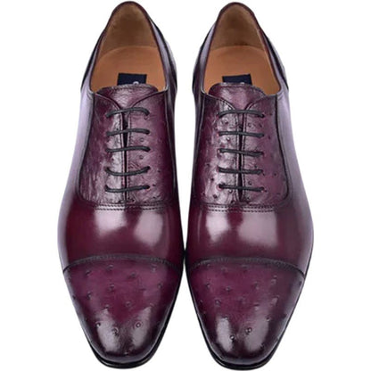 Corrente Men’s Genuine Ostrich Leather Burgundy Cap Toe Dress Shoe - shoeclassix.com