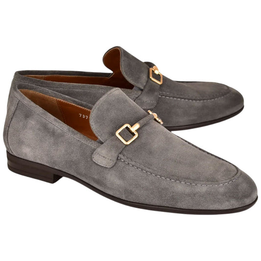 Corrente Men’s Grey Soft Suede Leather Buckle Round Toe Loafer - shoeclassix.com