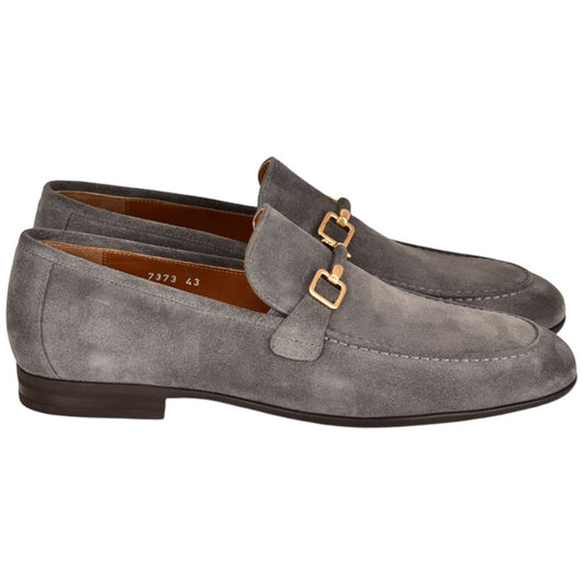 Corrente Men’s Grey Soft Suede Leather Buckle Round Toe Loafer - shoeclassix.com