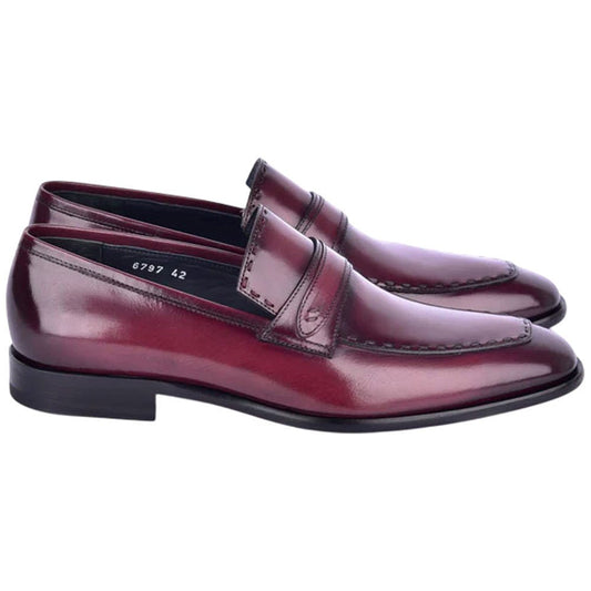 Corrente Men’s High Vamp Buffalo Leather Cordovan Almond Toe Loafer - shoeclassix.com