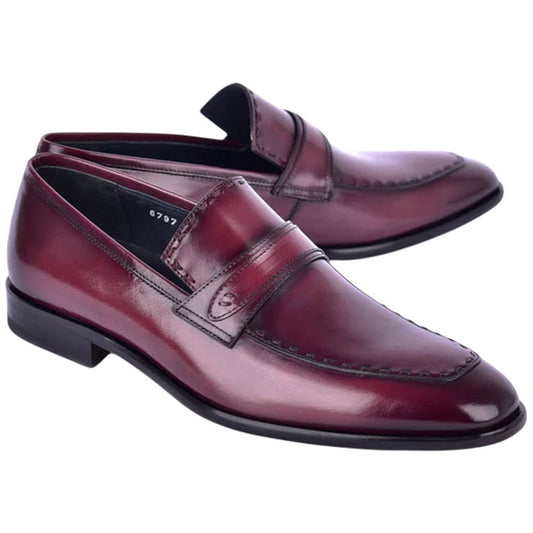 Corrente Men’s High Vamp Buffalo Leather Cordovan Almond Toe Loafer - shoeclassix.com