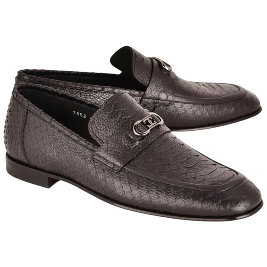 Corrente Men’s Low Cut Black Python Leather Round Toe Loafer - shoeclassix.com