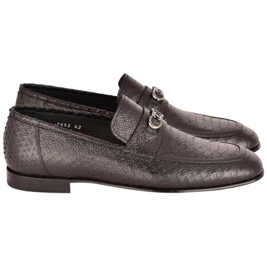 Corrente Men’s Low Cut Black Python Leather Round Toe Loafer - shoeclassix.com