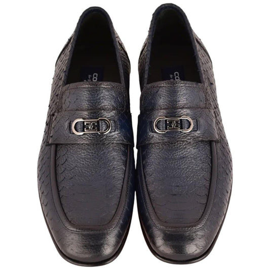 Corrente Men’s Low Cut Navy Python Leather Round Toe Loafer - shoeclassix.com