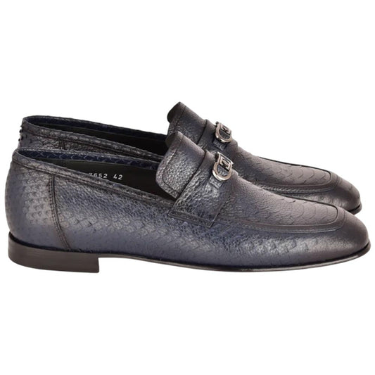 Corrente Men’s Low Cut Navy Python Leather Round Toe Loafer - shoeclassix.com