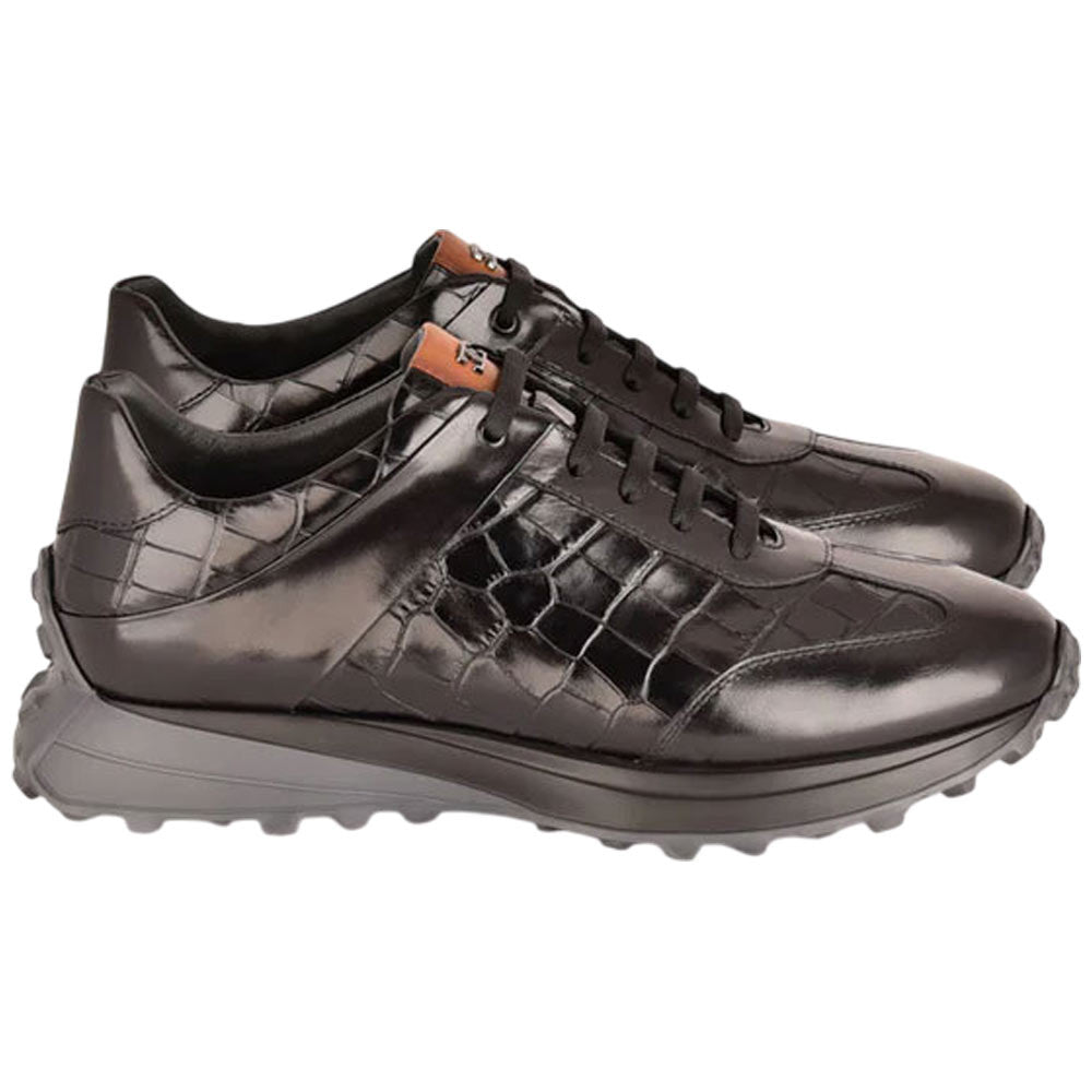 Corrente Men’s Low Top Black Zippo Leather Round Toe Fashion Sneaker - shoeclassix.com