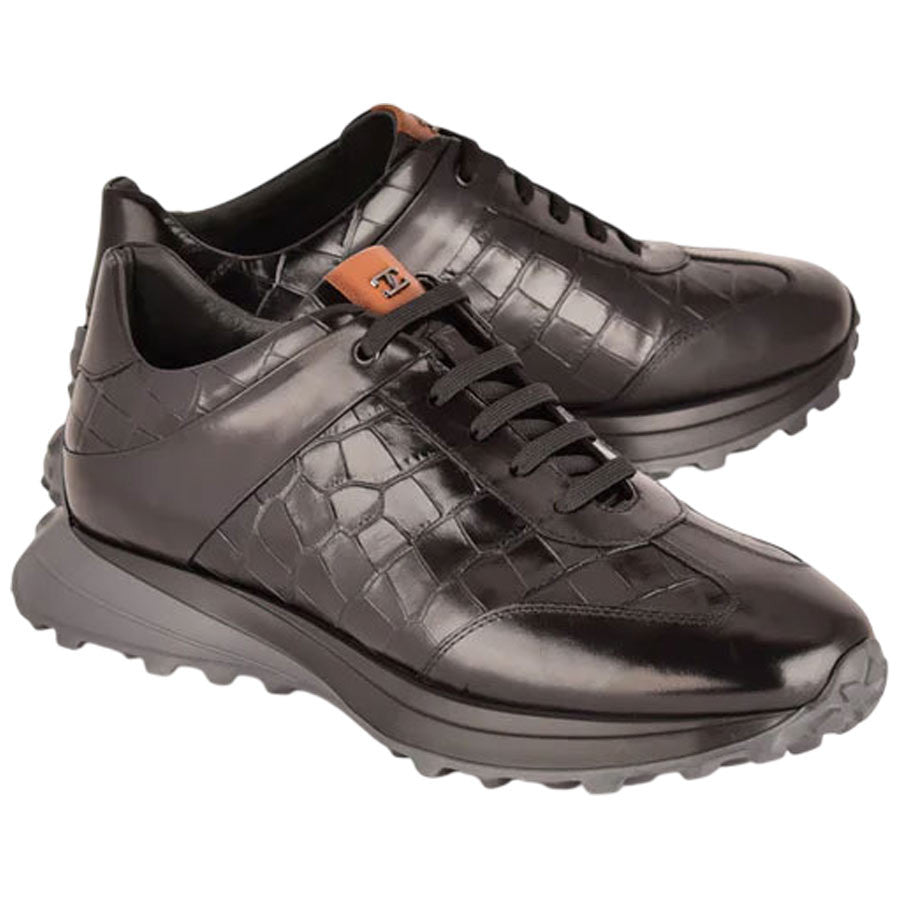 Corrente Men’s Low Top Black Zippo Leather Round Toe Fashion Sneaker - shoeclassix.com