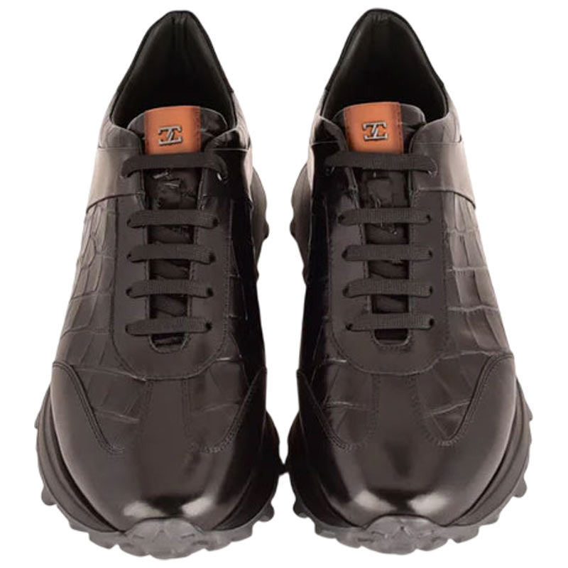 Corrente Men’s Low Top Black Zippo Leather Round Toe Fashion Sneaker - shoeclassix.com