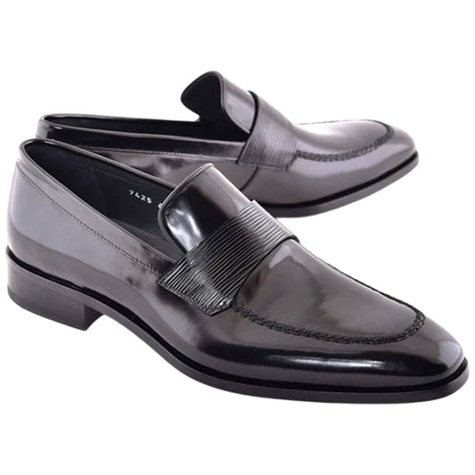 Corrente Men's Luxe Leather Black Capt Toe Loafer - shoeclassix.com