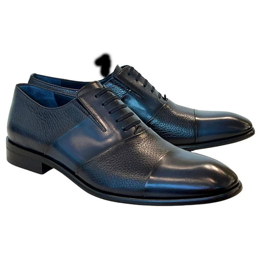 Corrente Men's Navy Deer Skin Leather Tie - Less Cap Toe Slip - On Loafer - shoeclassix.com