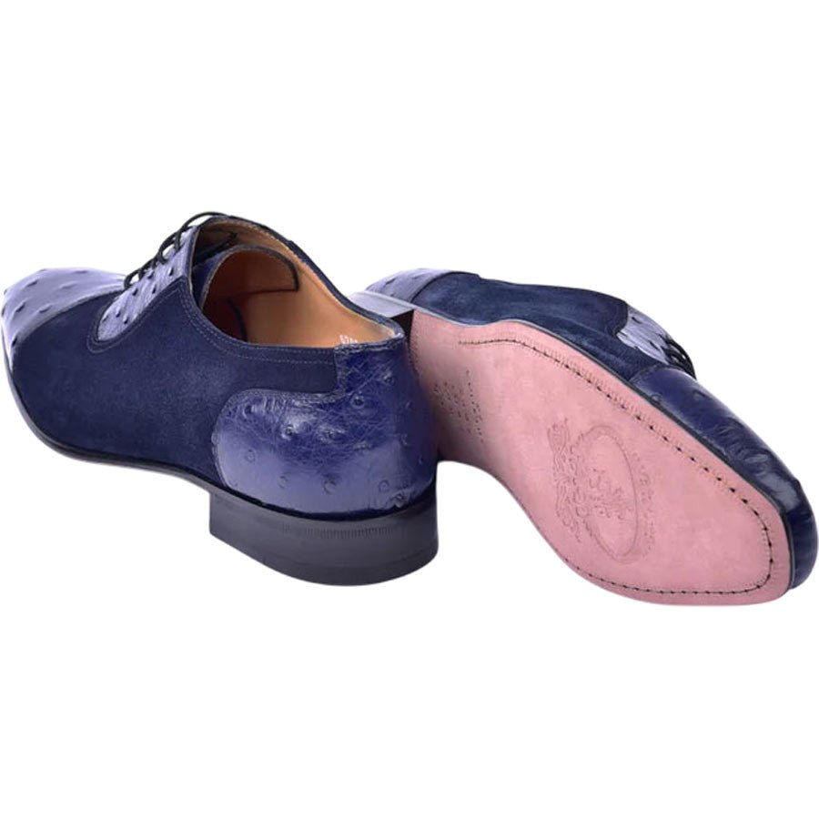 Corrente Men’s Navy Ostrich Skin and Leather Cap Toe Loafer - shoeclassix.com