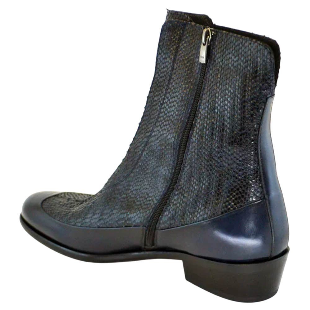 Corrente Men’s Navy Python Mid - Calf Pointed Toe Leather Boot - shoeclassix.com