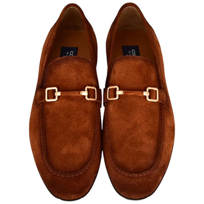 Corrente Men’s Tan Soft Suede Leather Buckle Round Toe Loafer - shoeclassix.com