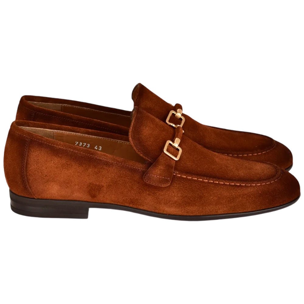 Corrente Men’s Tan Soft Suede Leather Buckle Round Toe Loafer - shoeclassix.com