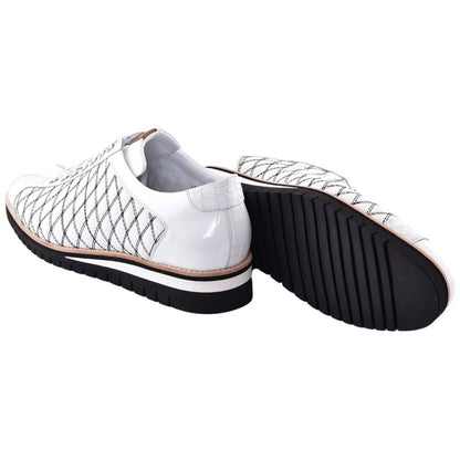 Corrente Men’s White Calfskin Round Toe Sport Sneaker with Quilted Side Design - shoeclassix.com
