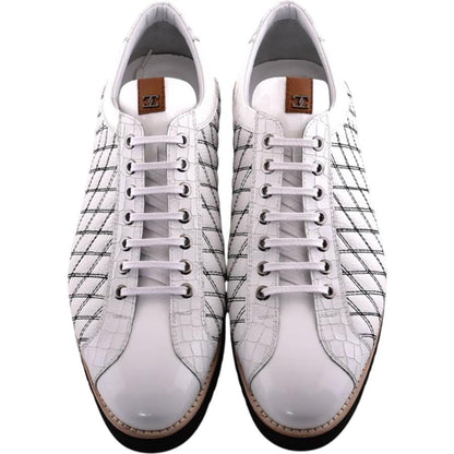 Corrente Men’s White Calfskin Round Toe Sport Sneaker with Quilted Side Design - shoeclassix.com