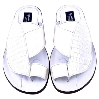 Corrente Men’s White Croco Print Ostrich Leather Open Toe Sandal - shoeclassix.com