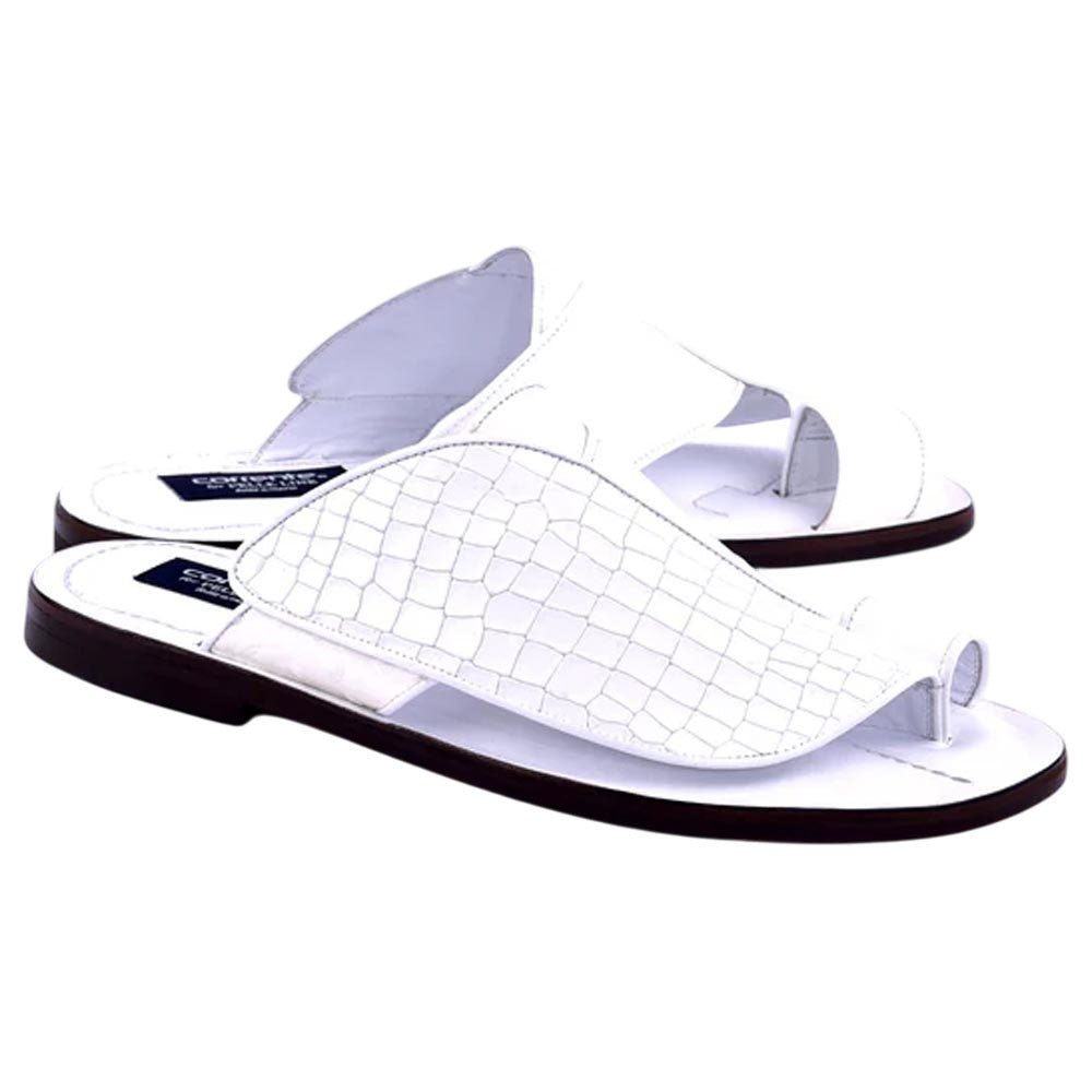 Corrente Men’s White Croco Print Ostrich Leather Open Toe Sandal - shoeclassix.com