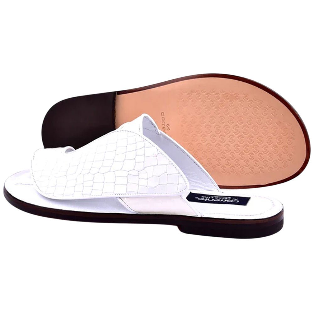 Corrente Men’s White Croco Print Ostrich Leather Open Toe Sandal - shoeclassix.com