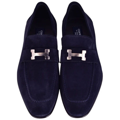 CORRENTE Navy Blue Suede Leather with H Bit Leather Sole Loafer for Men - shoeclassix.com