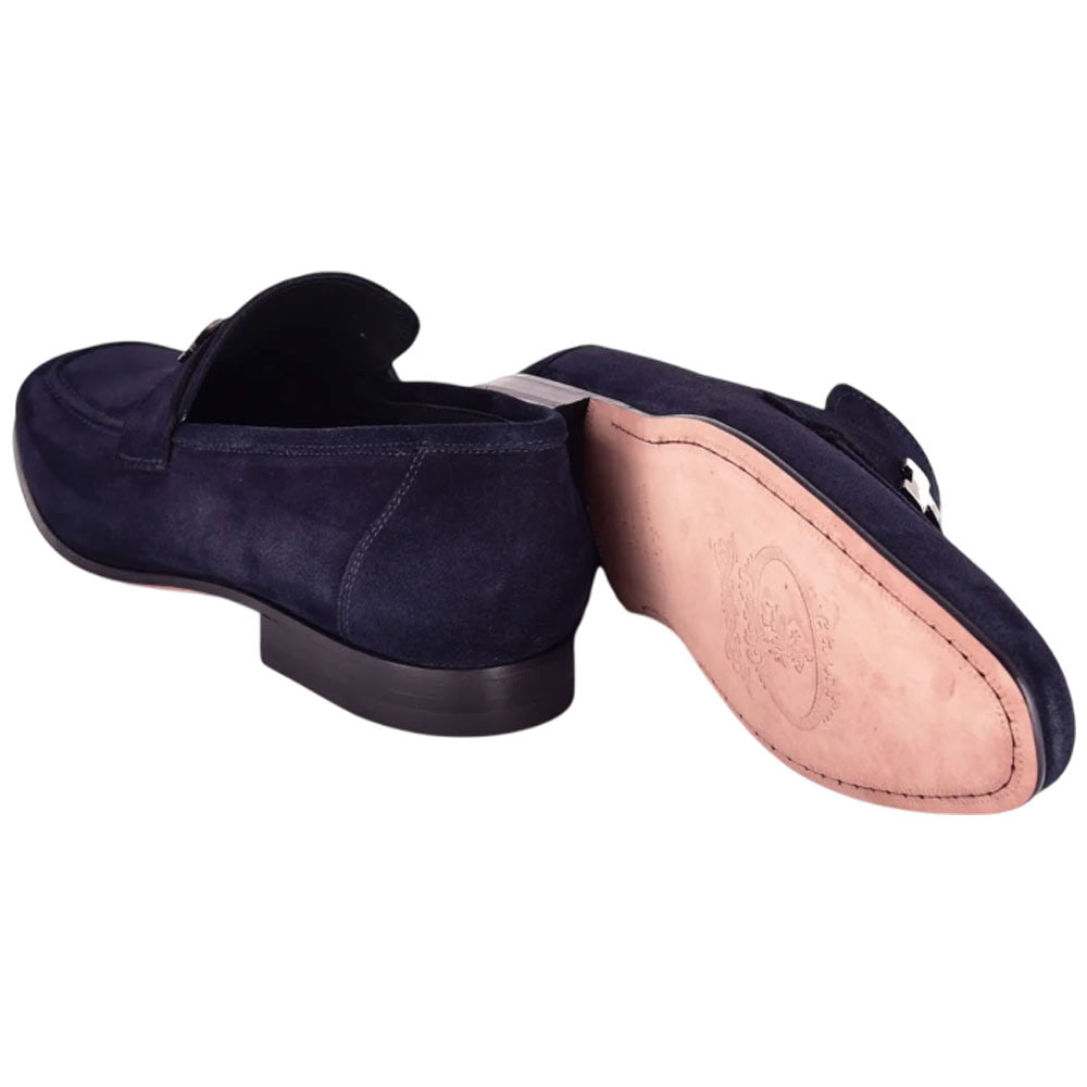 CORRENTE Navy Blue Suede Leather with H Bit Leather Sole Loafer for Men - shoeclassix.com