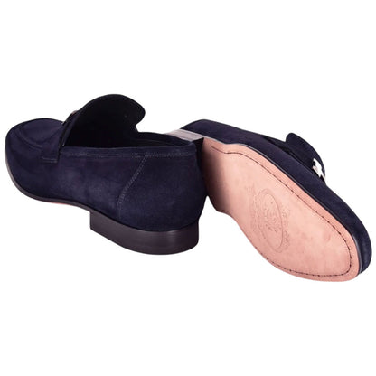 CORRENTE Navy Blue Suede Leather with H Bit Leather Sole Loafer for Men - shoeclassix.com