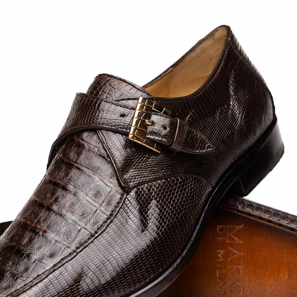 Toluca Genuine Crocodile and Lizard Skin Brown Monk Strap | Marco Di Milano