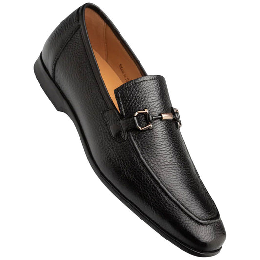 Marinelli Deerskin Ornament Black Moc Toe Slip On | Mezlan Dress Loafer for Men
